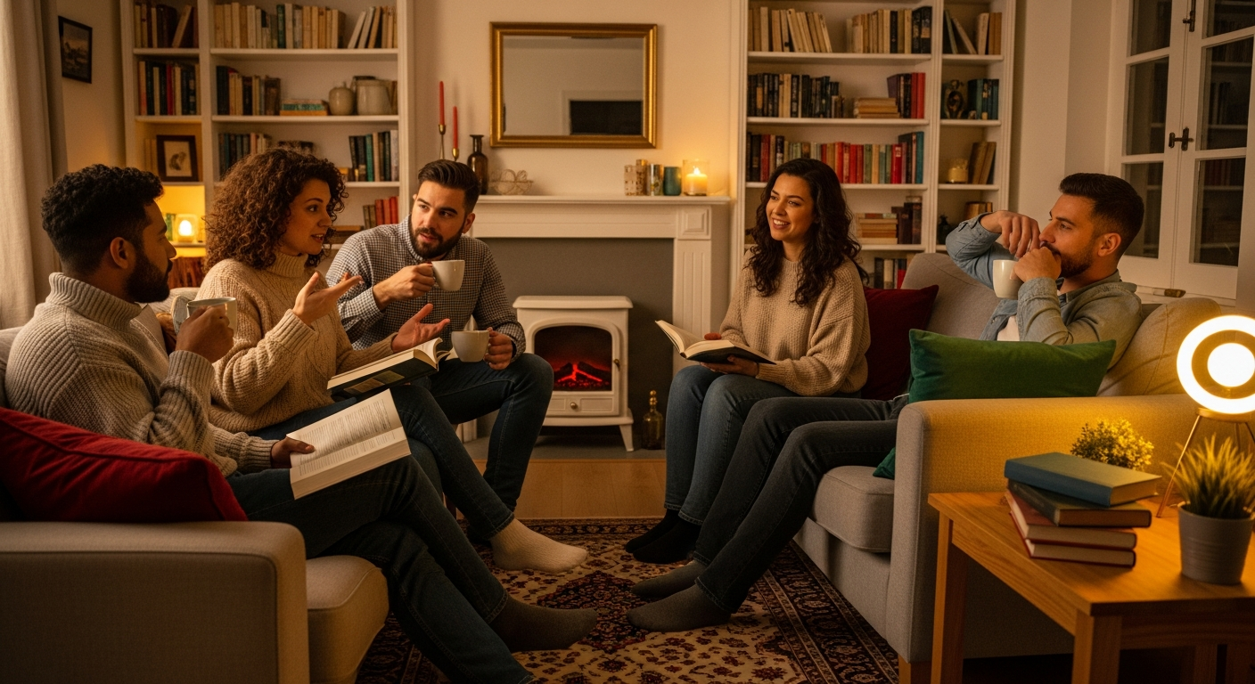 Friends at a book club meeting