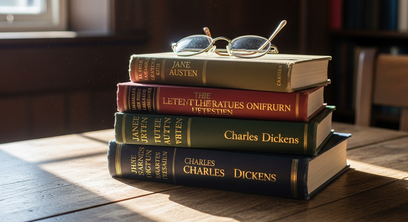 Stack of classic literature books
